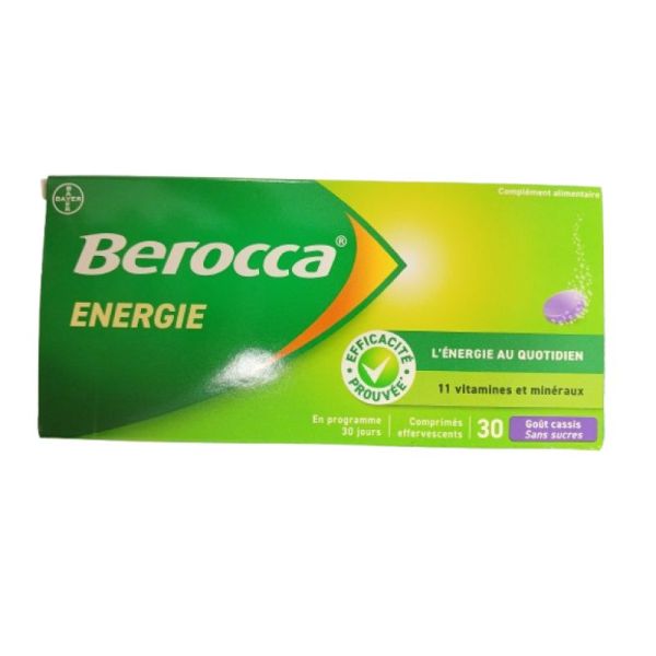 BEROCCA ENERGIE CASSIS Sans Sucre 30 Comprimés Effervescents - Forme Physique, Activité Mentale