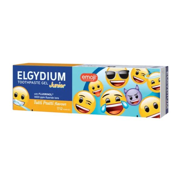 ELGYDIUM JUNIOR Gel Dentifrice Motif EMOJI 50ml - Enfants de 7 à 12 Ans - Arôme Tutti Frutti