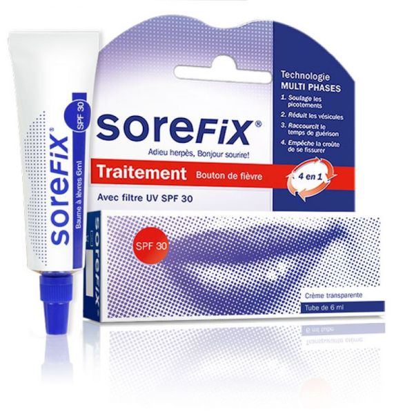 SOREFIX SPF30 Baume à Lèvres 6ml - Discret et Transparent pour les Boutons de Fièvre