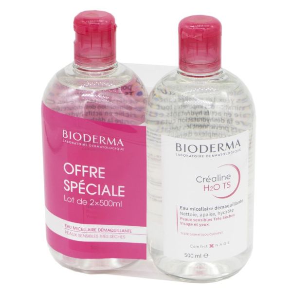 BIODERMA Créaline H2O TS 2x 500ml - Solution Eau Micellaire - Peaux Sensibles Très Sèches