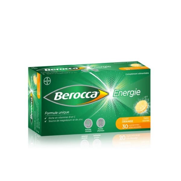 BEROCCA ENERGIE Sans Sucre 30 Comprimés Effervescents - Forme Physique, Activité Mentale