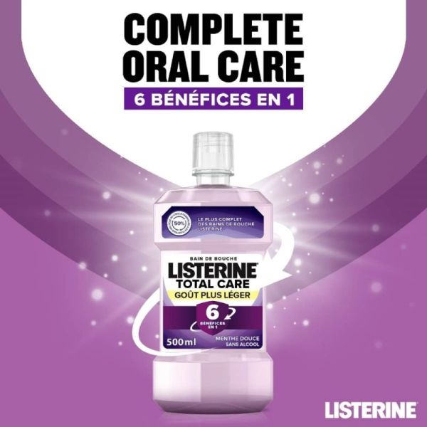 LISTERINE Total Care Goût Plus Léger 500ml - 6 Bénéfices en 1 - Bain de Bouche