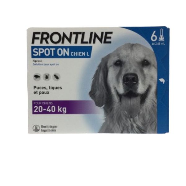 FRONTLINE SPOT ON Chien L (20 à 40kg) 6 Pipettes de 2.68ml - Anti Parasitaires (Puces, Tiques, Poux)