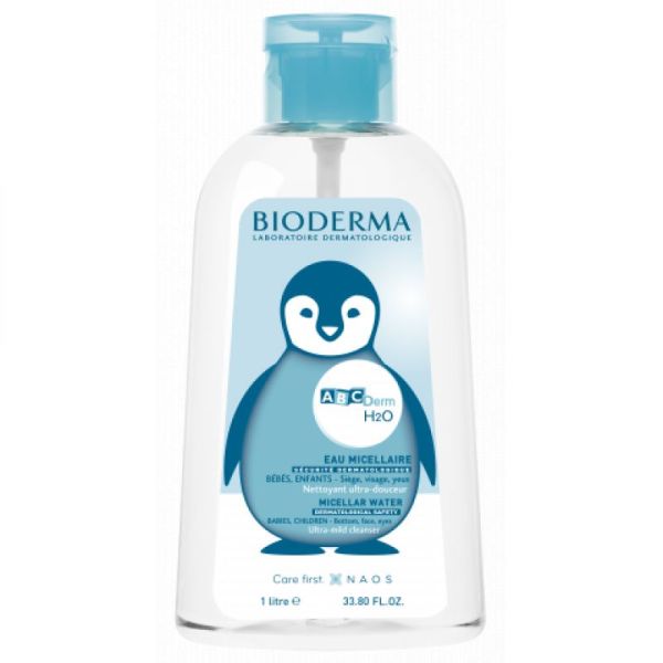 BIODERMA ABCDerm H2O Solution Eau Micellaire 1 Litre sans Rinçage - Nettoyant Dermo Breveté Visage