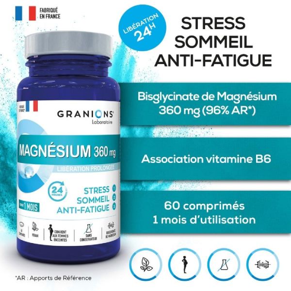 GRANIONS PILULIERS Magnésium 360mg 60 Comprimés - Energie, Vitalité