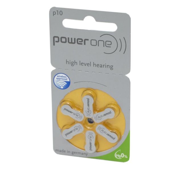 POWER ONE Mercury Free P10 Jaune - 6  Piles Zinc Air pour Prothèses Auditives