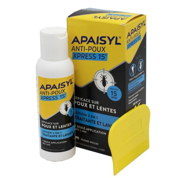 APAISYL Anti Poux XPRESS 15' 100ml - Lotion Traitante et Lavante Anti Poux et Lentes - Dès 2 Ans