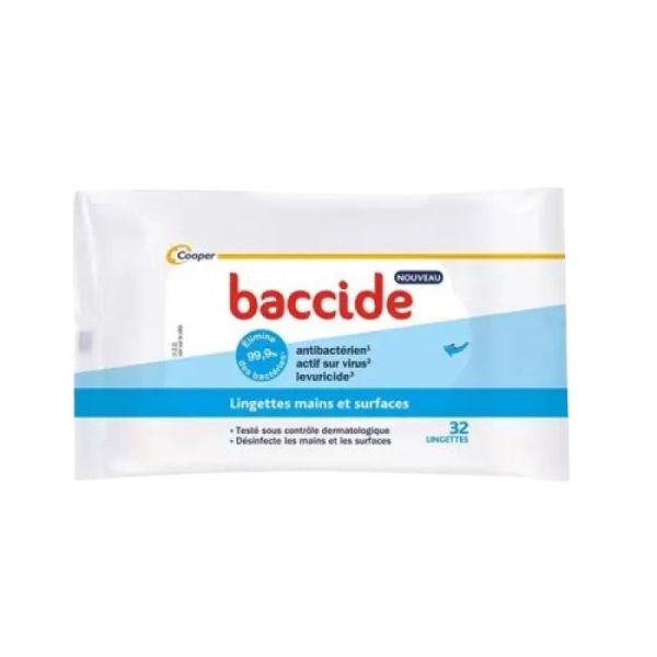 COOPER- Baccide 32 Lingettes mains et surfaces