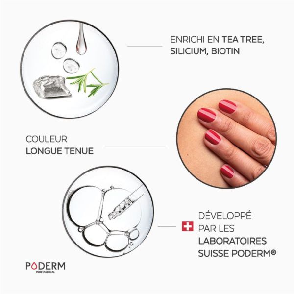 PODERM PROFESSIONAL Color Care Rouge Rose 8ml - Vernis à Ongles Tea Tree