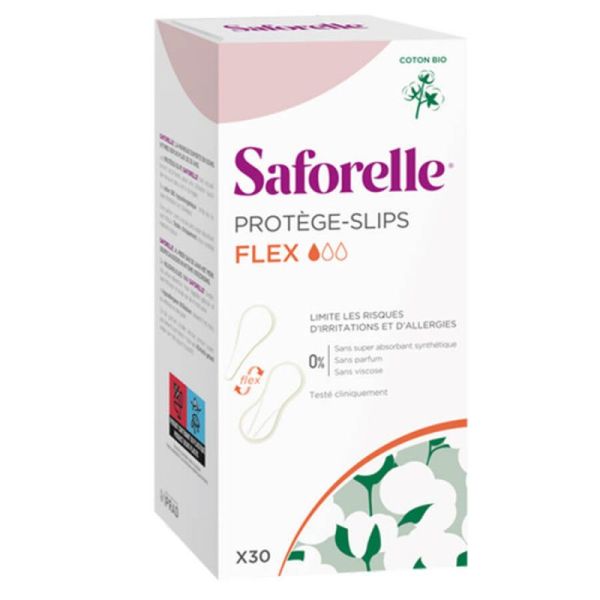 SAFORELLE Coton Protect 30 Protège Slips FLEX en Coton Bio, Extra Fins - Hygiène Féminine