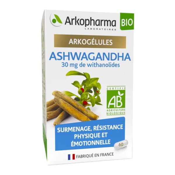ARKOGELULES BIO Ashwagandha 30mg de Withanolides - Bte 60 - Surmenage, Résistance Physique et Emotionnelle
