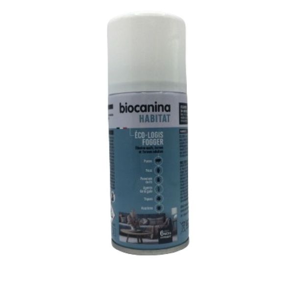 BIOCANINA HABITAT Eco-Logis Fogger 150ml - Aérosol Insecticide Locaux Fermés - Puces, Poux, Punaises de Lit, Tiques, Acariens