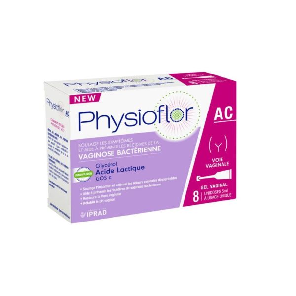 PHYSIOFLOR AC Gel Vaginal 8 Unidoses de 5ml - Vaginose Bactérienne, Flore Déséquilibrée