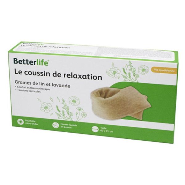 BETTERLIFE Le Coussin de Relaxation Micro-ondable 60 x 13 x 2cm - Graines de Lin et de Lavande - 1 Unité