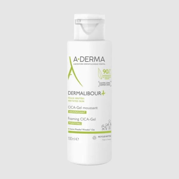 ADERMA Dermalibour+ CICA Gel Moussant Assainissant 100ml - Peaux Agressées - Avoine Rhealba BIO, Cuivre-Zinc