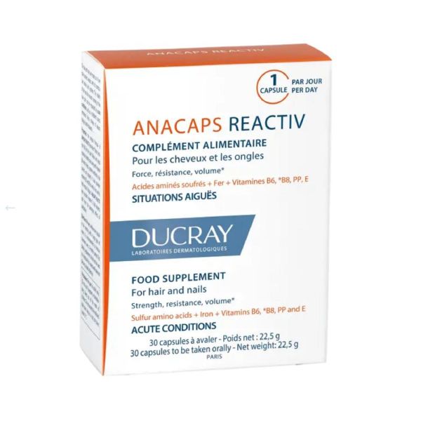 ANACAPS REACTIV 30 Capsules - Chute de Cheveux Réactionnelle, Ongles