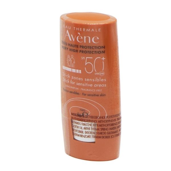 AVENE SOLAIRE - Stick Zones Sensibles SPF50+ 8g - Très Haute Protection Visage et Corps