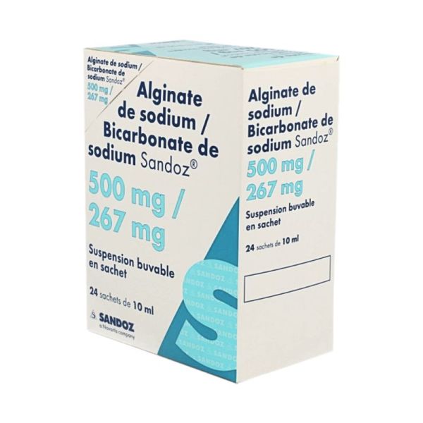 Alginate de Sodium/Bicarbonate de Sodium Sandoz 500 mg/267 mg, suspension buvable 24 sachets