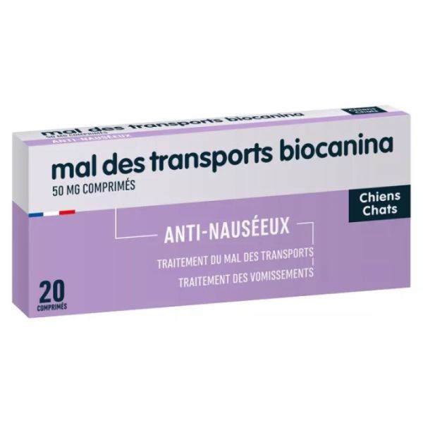 BIOCANINA MAL DES TRANSPORTS 20 Comprimés - Antivomitif Chiens et Chats - Dimenthydrinate
