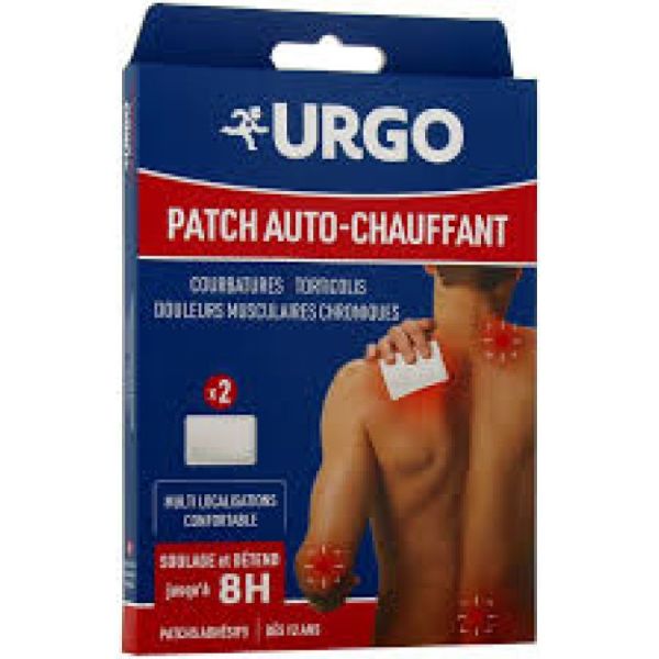 URGO - Patch auto-chauffant, Multi localisation douleurs musculaires chroniques  - 2 Patchs 10 x 13 cm