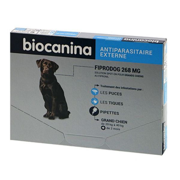 BIOCANINA FIPRODOG 268mg Grands Chiens Spot On au Fipronil - 3 pipettes