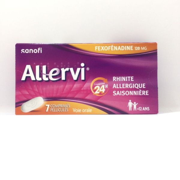 SANOFI , ALLERVI 120mg, comprimé pelliculé Chlorhydrate de fexofénadine, Bte/7 , 3400927481802