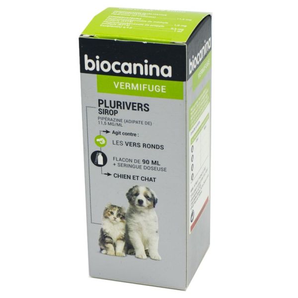 BIOCANINA PLURIVERS Sirop 90ml Vermifuge - Solution Buvable Anti Parasitaire pour Chiens et Chats