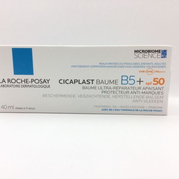 LA ROCHE-POSAY Cicaplast Baume B5 + SPF 50 Ultra-Réparateur apaisant protecteur anti-marques, Tube/40 ml, 3337875876940