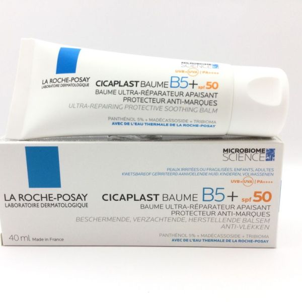 LA ROCHE-POSAY Cicaplast Baume B5 + SPF 50 Ultra-Réparateur apaisant protecteur anti-marques, Tube/40 ml, 3337875876940