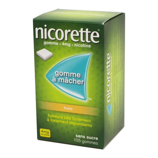 Nicorette 4 mg fruits, sans sucre - 105 gommes à mâcher