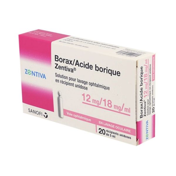 Borax/Acide Borique ZENTIVA 12 mg/18 mg/ml, lavage ophtalmique 20 unidoses