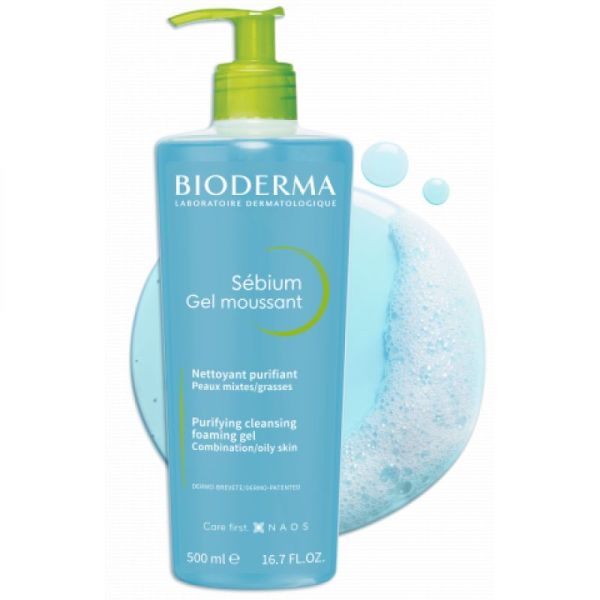 BIODERMA Sébium Gel Moussant 500ml - Nettoyant Purifiant Sébo Correcteur - Peaux Mixtes à Grasses