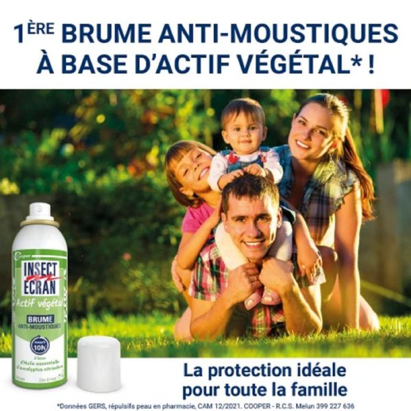 INSECT ECRAN Actif Végétal Brume Anti-moustiques 100ml - Répulsif Moustiques, Moustiques Tigres, Tiques - Dès 6 mois