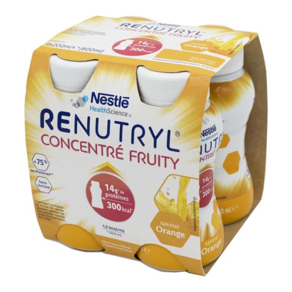 RENUTRYL CONCENTRE FRUITY Orange 4x 200ml - Dénutrition - 300 kcal / 14g Protéines