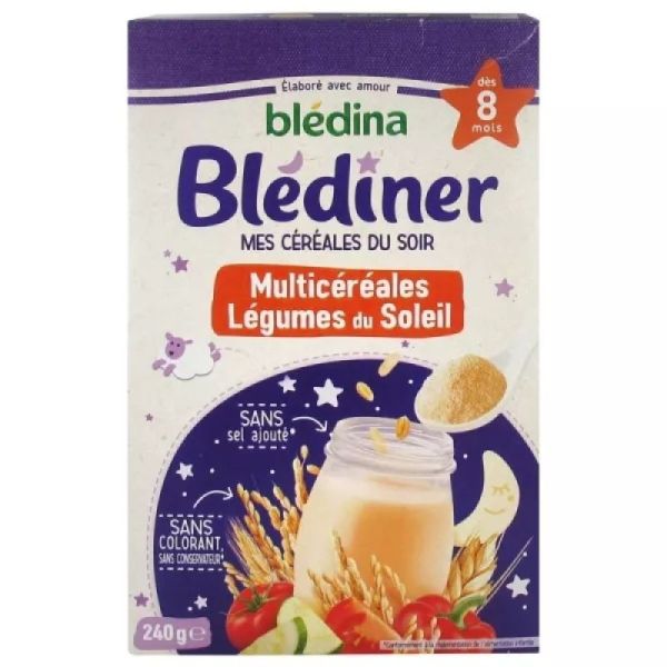 BLEDINER Multicéréales Légumes du Soleil 240g - Nourrissons de 8 à 36 Mois - Céréales du Soir