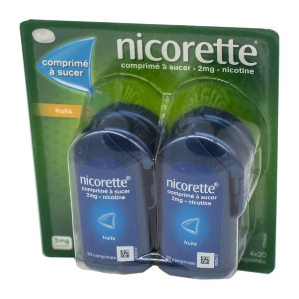 Nicorette 2mg fruits - 80 comprimés à sucer (4 x 20)