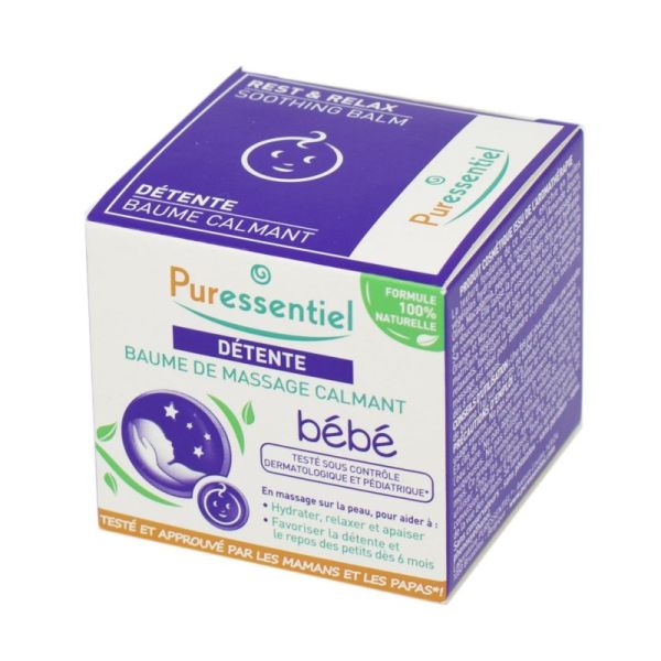 PURESSENTIEL DETENTE Baume de Massage Calmant Bébé aux 4 huiles Essentielles - Dès 6 mois - Pot/30ml