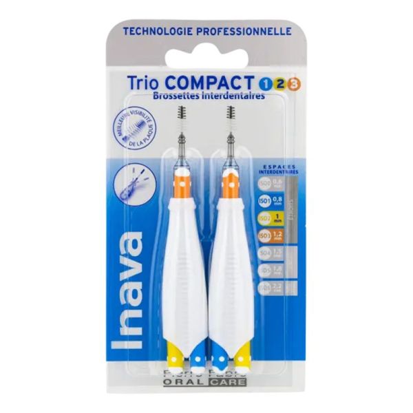 INAVA Brossettes TRIO COMPACT 1 2 3 - 0.8mm ISO1, 1mm ISO2, 1.2mm ISO3 - 2 Manches + 6 Brossettes