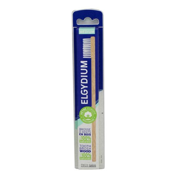 ELGYDIUM Brosse à Dents en Bois MEDIUM, Brins 100% Naturel - Bte/1