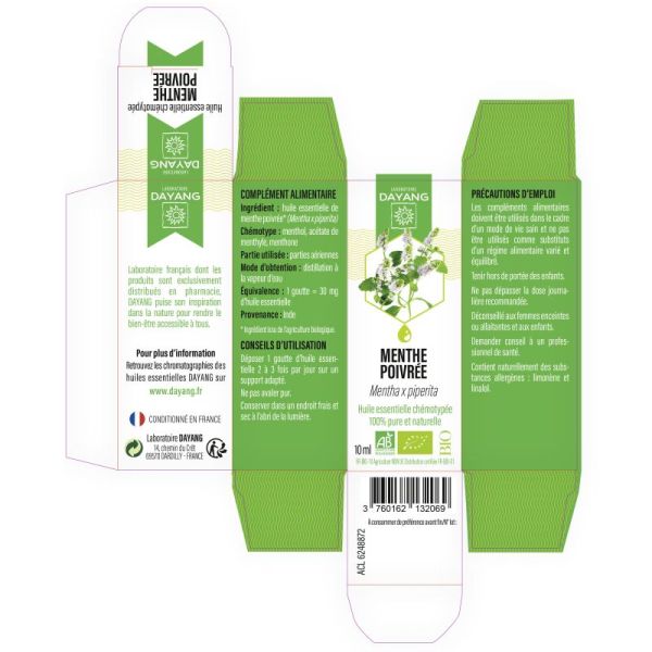 DAYANG BIO Huile Essentielle Chémotypée MENTHE POIVREE 10ml - Mentha x piperita