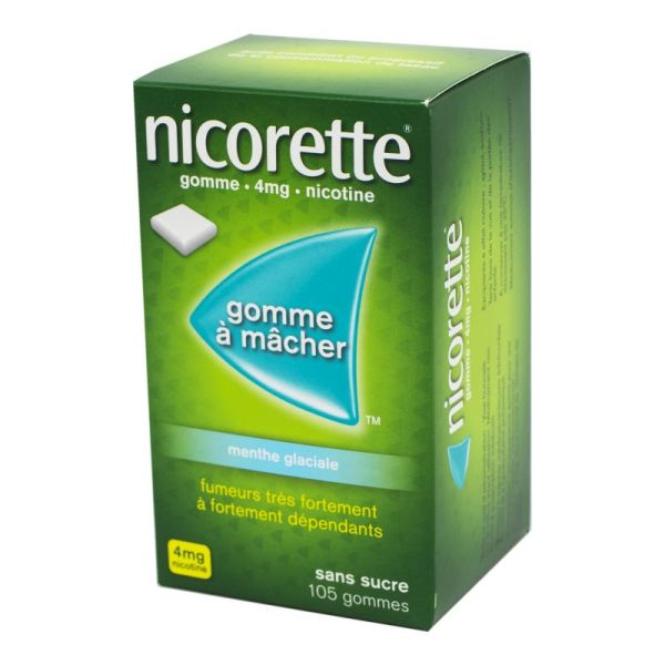 Nicorette 4 mg menthe glaciale, sans sucre - 105 gommes à mâcher