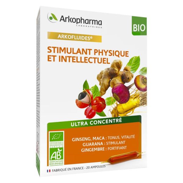 ARKOFLUIDES Stimulant Physique BIO - Ginseng, Guarana, Gingembre, Maca - Bte/20