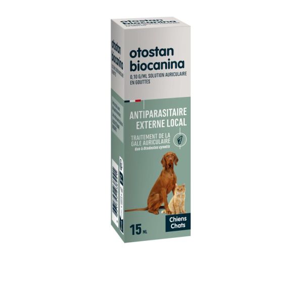 BIOCANINA ORL OTOSTAN - Traitement Acaricide des Gales Auriculaires - Fl/15ml
