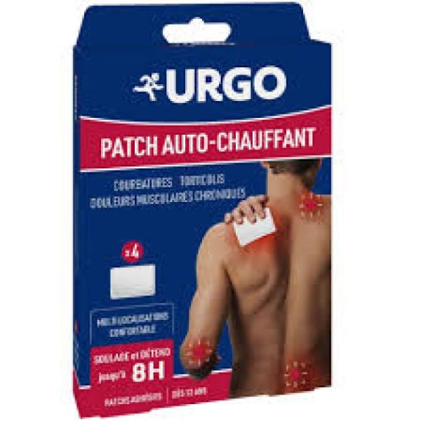 URGO - Path auto-chauffant, Multi localisation douleurs musculaires chroniques  - 4 Patchs 10 x 13 cm
