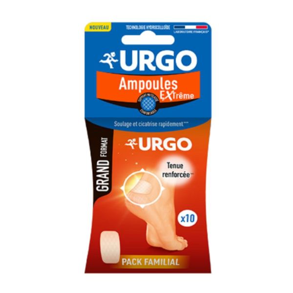 URGO 10 Pansements Ampoules Extrême 6.8 x 4.2cm - Technologie Hydrocolloïde - Tenue Renforcée