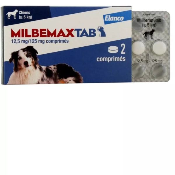 MILBEMAXTAB Chiens de plus de 5kg - Vermifuge Interne Spectre Large - Bte/2 Comprimés