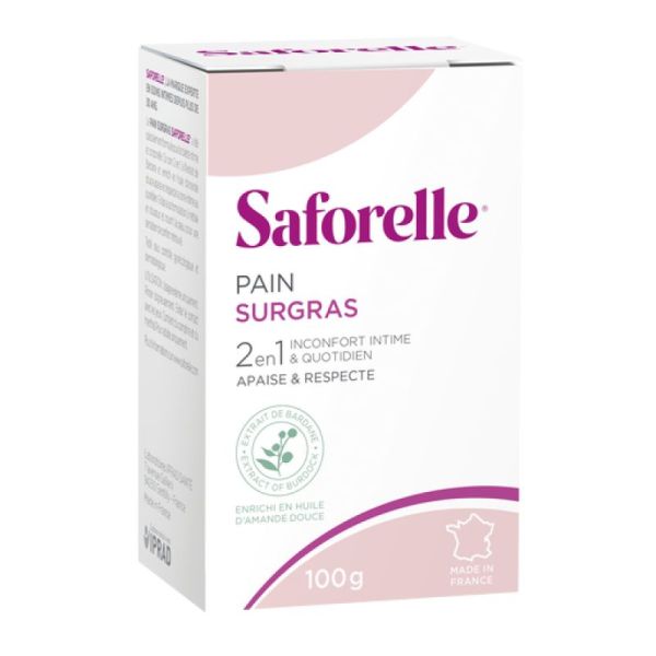 SAFORELLE Pain Surgras 100g - Toilette Intime et Corporelle - Peaux Sèches - Bardane, Amande Douce