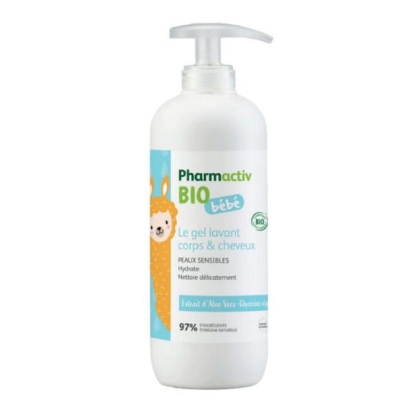 PHARMACTIV BIO BEBE Le Gel Lavant Corps et Cheveux 500ml - Peaux Sensibles - Aloe Vera Bio