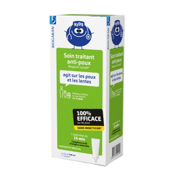 BIOGARAN KIDS Soin Traitant Anti Poux et Lentes 200ml + 1 Peigne - Dès 3 Mois