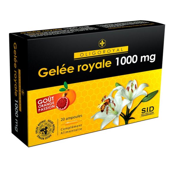 OLIGOROYAL Gelée Royale 1000mg Goût Orange Passion - Fatigue Surmenage - 20 Ampoules de 10ml